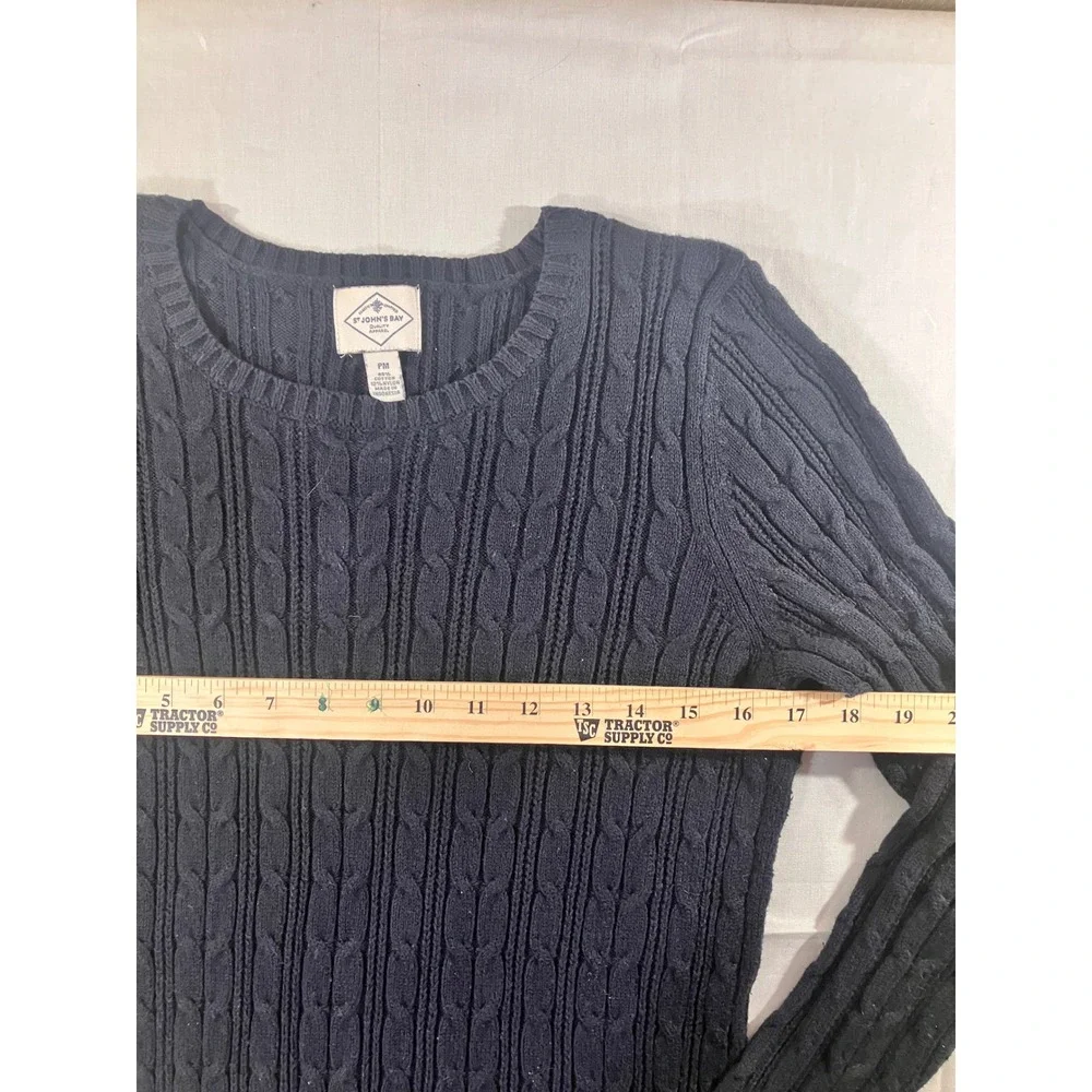 St Johns Bay Navy Cable Knit Crew Neck Long Sleeve Sweater Women's Petite Medium